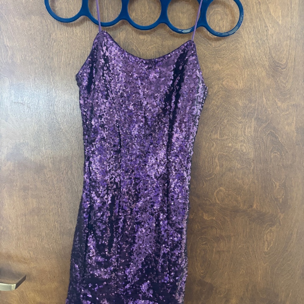 Purple sequin juniors homecoming dress